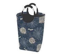 Ginfult Halloween Spider Web Bats Rose Floral Laundry Hamper with Handles Foldable Laundry Baskets Large Clothes Hampers Storage Basket for Bedroom Bathroom