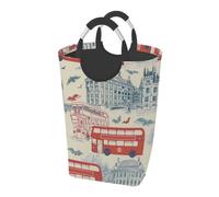 Ginfult Hand Drawn London Big Ben Bus Laundry Hamper with Handles Foldable Laundry Baskets Large Clothes Hampers Storage Basket for Bedroom Bathroom