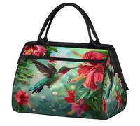 Ginfult Hummingbird Red Hibiscus Flowers Sport Duffel Bags Waterproof Travel Duffle Bag Lightweight Gym Weekender Overnight Tote for Women Men