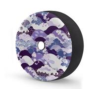 Ginfult Japanese Wave Cherry Blossom Spare Tyre Cover with Camera Hole, 16 in Waterproof Wheel Covers Elastic Tire Covers for Car Trailer Trucks