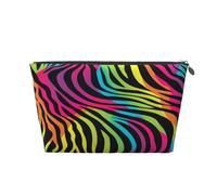 Ginfult Neon Colored Zebra Print Makeup Bag Waterproof Cosmetic Case Small Make Up Pouch Portable Toiletry Bag for Women Girls Travel