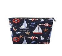 Ginfult Ocean Sea Lighthouse Ship Starfish Compass Makeup Bag Waterproof Cosmetic Case Small Make Up Pouch Portable Toiletry Bag for Women Girls Travel