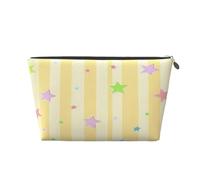 Ginfult Pastel Stars Stripes Pattern Makeup Bag Waterproof Cosmetic Case Small Make Up Pouch Portable Toiletry Bag for Women Girls Travel