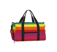 Ginfult Rainbow Stripes Sports Gym Bag with Shoe Compartment & Wet Pocket, Travel Holdall Waterproof Workout Overnight Weekender Bag for Women Men