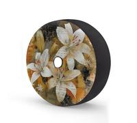 Ginfult Retro White Orange Lilies Spare Tyre Cover with Camera Hole, 14 in Waterproof Wheel Covers Elastic Tire Covers for Car Trailer Trucks