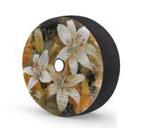 Ginfult Retro White Orange Lilies Spare Tyre Cover with Camera Hole, 16 in Waterproof Wheel Covers Elastic Tire Covers for Car Trailer Trucks