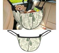 Ginfult Sage Green Ferns Leaves Car Seat Organiser with Adjustable Straps, Waterproof Drawstring Car Back Seat Travel Storage Bag