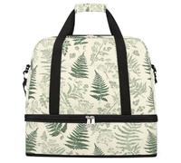 Ginfult Sage Green Ferns Leaves Sports Travel Duffel Bag Foldable Gym Bag with Shoe Compartment Carry On Weekender Overnight Bags for Women Men