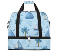 Ginfult Sailboats Ship Palm Tree Butterfly Sports Travel Duffel Bag Foldable Gym Bag with Shoe Compartment Carry On Weekender Overnight Bags for Women Men