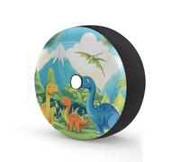 Ginfult Tropical Forest Animal Dinosaur Dino Spare Tyre Cover with Camera Hole, 14 in Waterproof Wheel Covers Elastic Tire Covers for Car Trailer Trucks