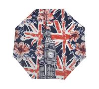 Ginfult Uk Flag Flower London Big Ben Travel Compact Umbrella Windproof Auto Open Close Folding Umbrellas for Rain Women Men