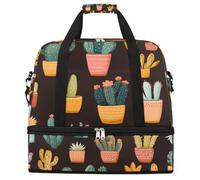 Ginfult Various Cactus Tree Sports Travel Duffel Bag Foldable Gym Bag with Shoe Compartment Carry On Weekender Overnight Bags for Women Men