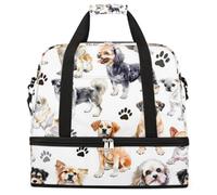 Ginfult Various Dog Paw Print Sports Travel Duffel Bag Foldable Gym Bag with Shoe Compartment Carry On Weekender Overnight Bags for Women Men