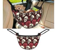 Ginfult Vintage Skull Rose Car Seat Organiser with Adjustable Straps, Waterproof Drawstring Car Back Seat Travel Storage Bag