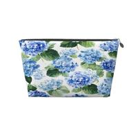 Ginfult Watercolor Blue Hydrangea Pattern Makeup Bag Waterproof Cosmetic Case Small Make Up Pouch Portable Toiletry Bag for Women Girls Travel