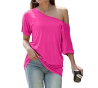 GingDin Off the Shoulder Tops for Women Batwing Short Sleeve Summer T Shirts Hot Pink Off Shoulder Top Tee Shirts S