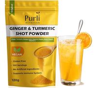 Ginger and Turmeric Shot Powder 120 Servings | Drink Supplement with Vitamin C | Orange, Cayenne, Black Pepper | Vegan | Ginger Shots at Home - Mix with Water, Juice or Tea | 120g