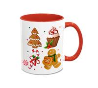 Ginger are for Life Not Just for Christmas - Ceramic Mug with Gingerbread, Candy Cane, and Cupcake Design - Red Handle and Inner - 11oz Festive Coffee Mug for Holiday Gifting