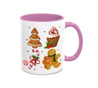 Ginger are for Life Not Just for Christmas - Ceramic Mug with Gingerbread, Candy Cane, and Cupcake Design - Pink Handle and Inner - 11oz Festive Coffee Mug for Holiday Gifting