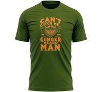 Ginger Beard Funny Mens T Shirt Can't Catch Me Top for Redheads Bearded Dad Partner Birthday Present, L, Military Green