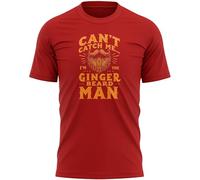 Ginger Beard Funny Mens T Shirt Can't Catch Me Top for Redheads Bearded Dad Partner Birthday Present, XL, Red