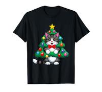 Ginger Black Cat Christmas Tree Cute Xmas Girls Kids Women T-Shirt