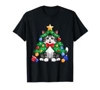 Ginger Black Cat Christmas Tree Cute Xmas Girls Kids Women T-Shirt