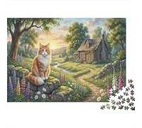 Ginger Cat 1000 Piece Jigsaw Puzzle,Premium Cardboard,Impossible Challenge,Educational Toy Log Cabin,Home Wall Decor,Gift Idea,Adults & Kids 14+,Stress Relief 70x50cm