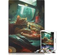 Ginger Cat And Big Pizza 1000 Jigsaw Puzzle Cognitive Development Fun Game Special Thoughtful Celebration Present Size 50x75cm