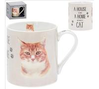 Ginger Cat Ceramic Fine China Mug with The Words A House is not a Home Without a Cat - Gift Boxed