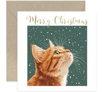 Ginger Cat Christmas Card - Stylish Cat Art Christmas Greeting Card - Merry Christmas - Festive Xmas Cards for Him Her - Cat Owner Card for Christmas - Holidays - Luxury Card