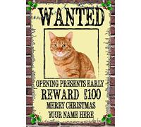 Ginger Cat Christmas Wanted Card CHW30 Xmas A5 Personalised Greeting Cards Posted by US Gifts for All 2016 from Derbyshire UK