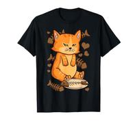 Ginger Cat Chubby Kitty Funny Cute Kitten Angry Eating Cat T-Shirt