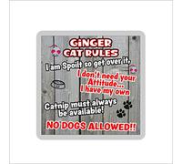 Ginger Cat Coaster Gift - Cat Rules - I Am Spoilt So Get Over It - Novelty Fun Cute Pet Owner Birthday