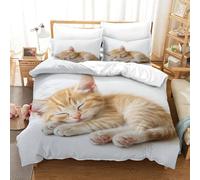 Ginger Cat Duvet Cover Set with Pillowcase Pussycat Fluffball Puss Sleeping Kitty Napping Kitten Dozing Cat Duvet Quilt Cover 3D Bedding Set for Kids Boys Girls Teens Microfiber Comforter Cover Hidde