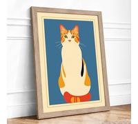Ginger Cat Face Modern Framed Wall Art Print A1 (84.1×59.4cm) Oak, Wall Decor for Living Room, Bedroom, Office & Home, Ready to Hang, Art Gift