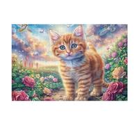 Ginger Cat Floral Garden 1000 Pcs Jigsaw Puzzles Puzzles for Adults Teens Fun Family Game Team Building Stress Reducing Autumn Gift Durable Recycled Material 1000 PCS
