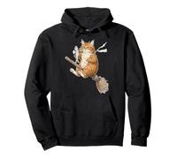 Ginger Cat Flying on Broomstick with Fish Pullover Hoodie