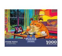 Ginger Cat Jigsaw Puzzles Puzzle for Adults Kids. 1000 Piece Noodle Meal & Drama Binge Impossible Challenge Toy Educational Game Home Decoration for Educational Games Gifts 38x26cm/1000pcs