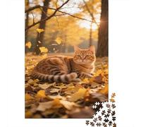 Ginger Cat Jigsaw Puzzles Puzzles for Adults Kids. 1000 Pieces Autumn Fallen Leaves Whimsical Challenge Toy Educational Game Home Decoration for Educational Games Gifts 1000pcs (75x50cm)
