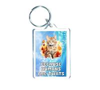 Ginger Cat Keyring Gift - Because Humans Are Twats - Cute Novelty Fun Family Animal Present