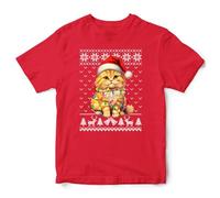 Ginger Cat Kids Christmas T Shirt Festive Feline Tee Xmas Kitten Boys Girls Top
