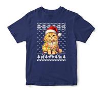 Ginger Cat Kids Christmas T Shirt Festive Feline Tee Xmas Kitten Boys Girls Top