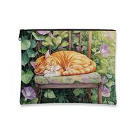 Ginger Cat Makeup Bag, Cozy Cat Art Cosmetic Travel Pouch for Women, Portable Small Zipper Organizer, Ideal Gift for Cats Lovers, Spring & Summer Festivals, Orange, 7x9 Inch, Cat