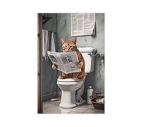 Ginger Cat on Toilet Reading The Newspaper Canvas Poster Wall Art Decor Print Picture Paintings for Living Room Bedroom Decoration 16x24inch(40x60cm)