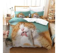 Ginger Cat Single Duvet Cover Sets 3D Printed Cute Animals 3pcs Bedding Set Soft Brushed Microfiber Quilt Cover 135x200 cm with Zipper Closure for Teens and Adults with 2 Pillowcases c.1051