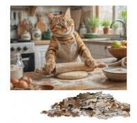 Ginger cat wearing an apron in a kitchen Jigsaw Puzzle, 500 Pieces
