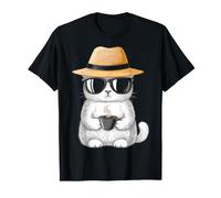 Ginger Cat with Sunglasses Drinking Coffee T-Shirt