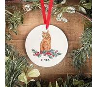 Ginger Cat Xmas Ornaments Christmas Xmas Tree Bauble With Ribbon Memorial Ceramic Keepsake