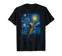 Ginger Feline Floating in Swirling Midnight Sky Over City T-Shirt